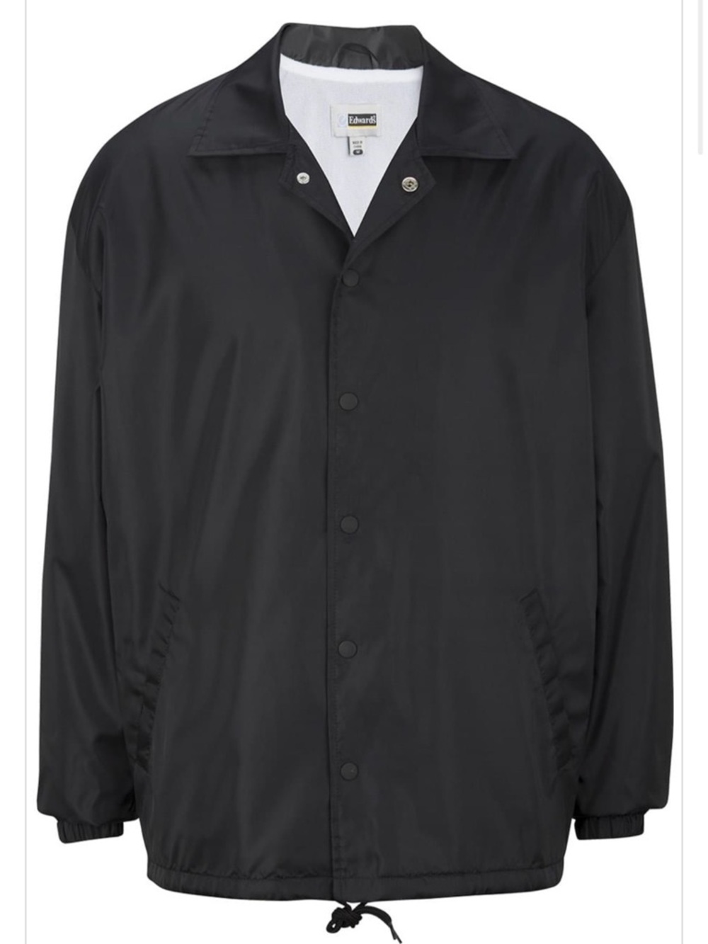 Edwards Men’s Black Coach Jacket Snap Button Lightweight Windbreaker Size XL